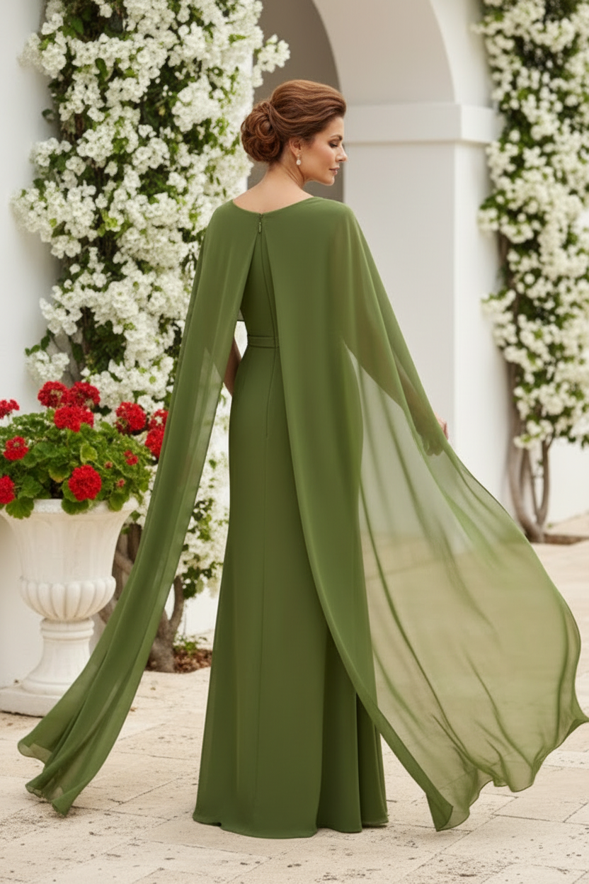 Asymmetrical One-Shoulder Cape Chiffon Evening Gown