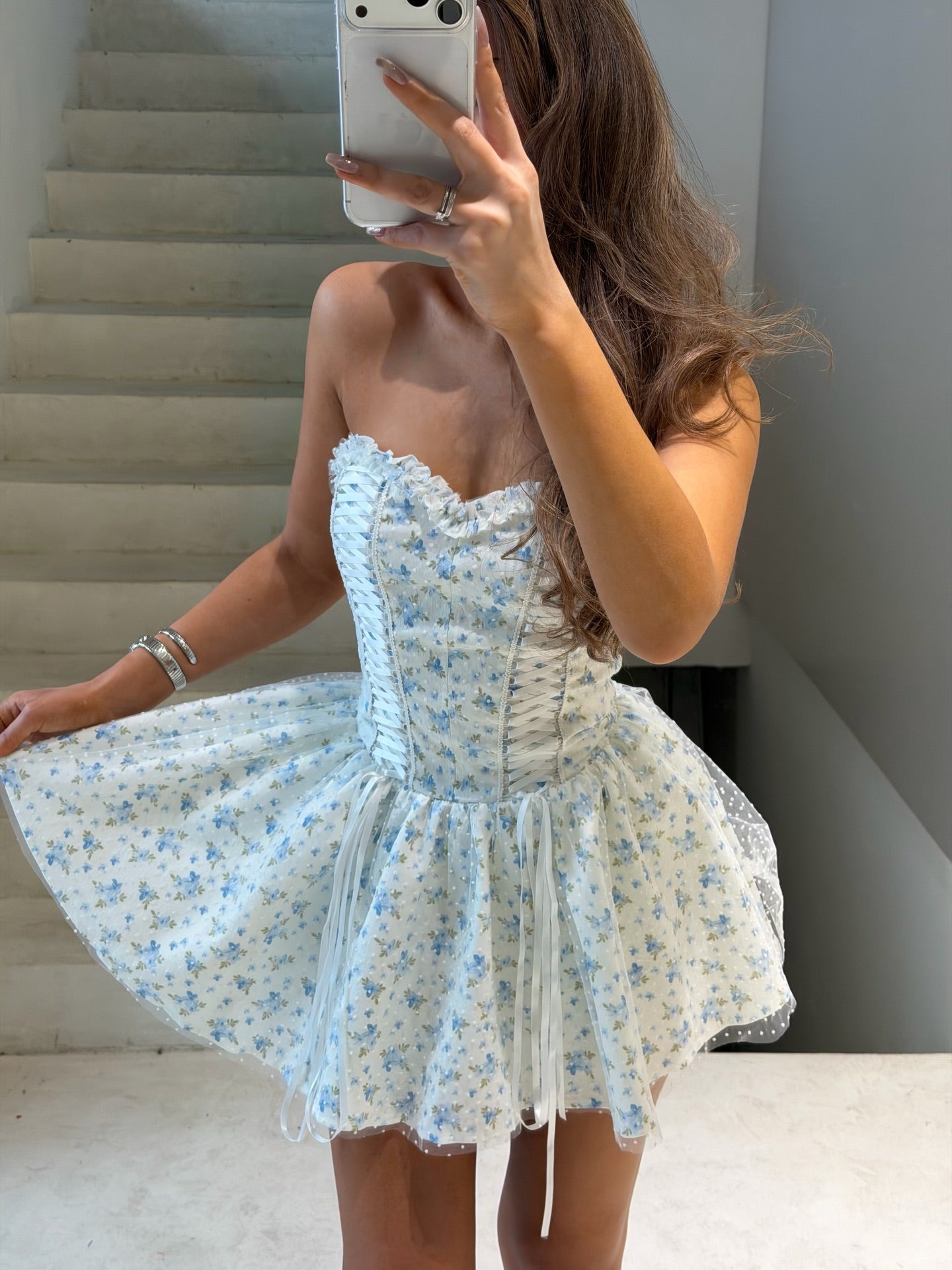 Floral Strapless Corset Fit and Flare Mini Dress