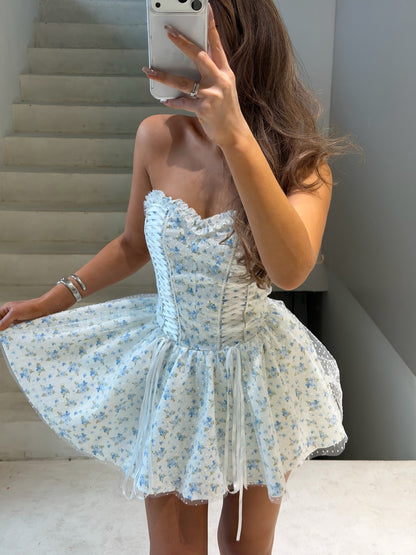Floral Strapless Corset Fit and Flare Mini Dress