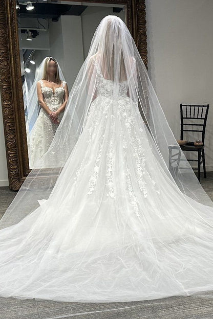 3D Floral Wedding Dress with Detachable Overskirt