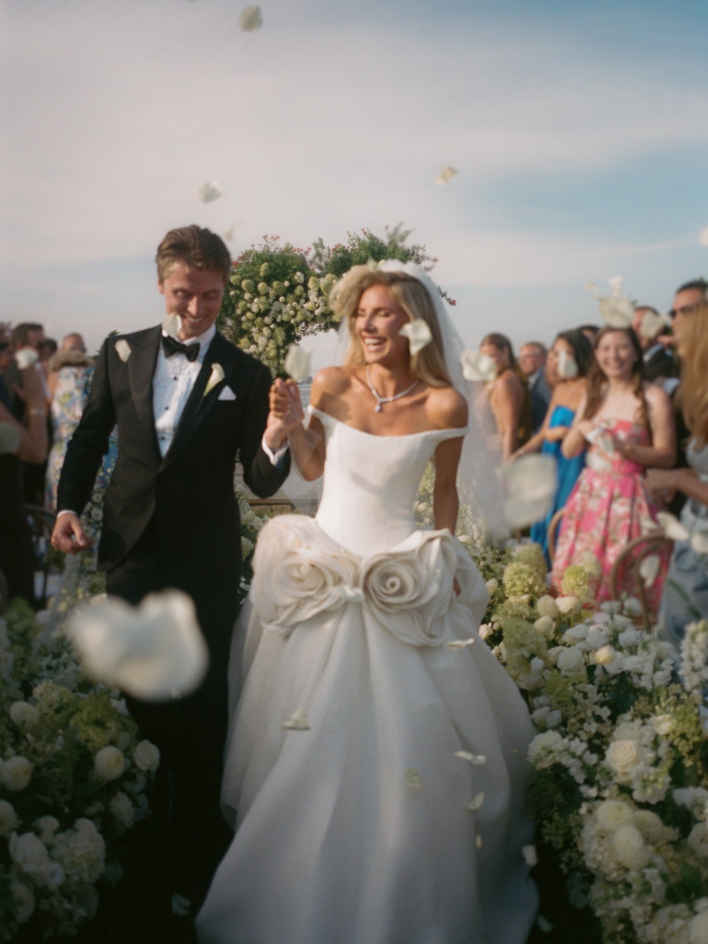 Off-the-Shoulder 3D Rosette Ball Gown Wedding Dress