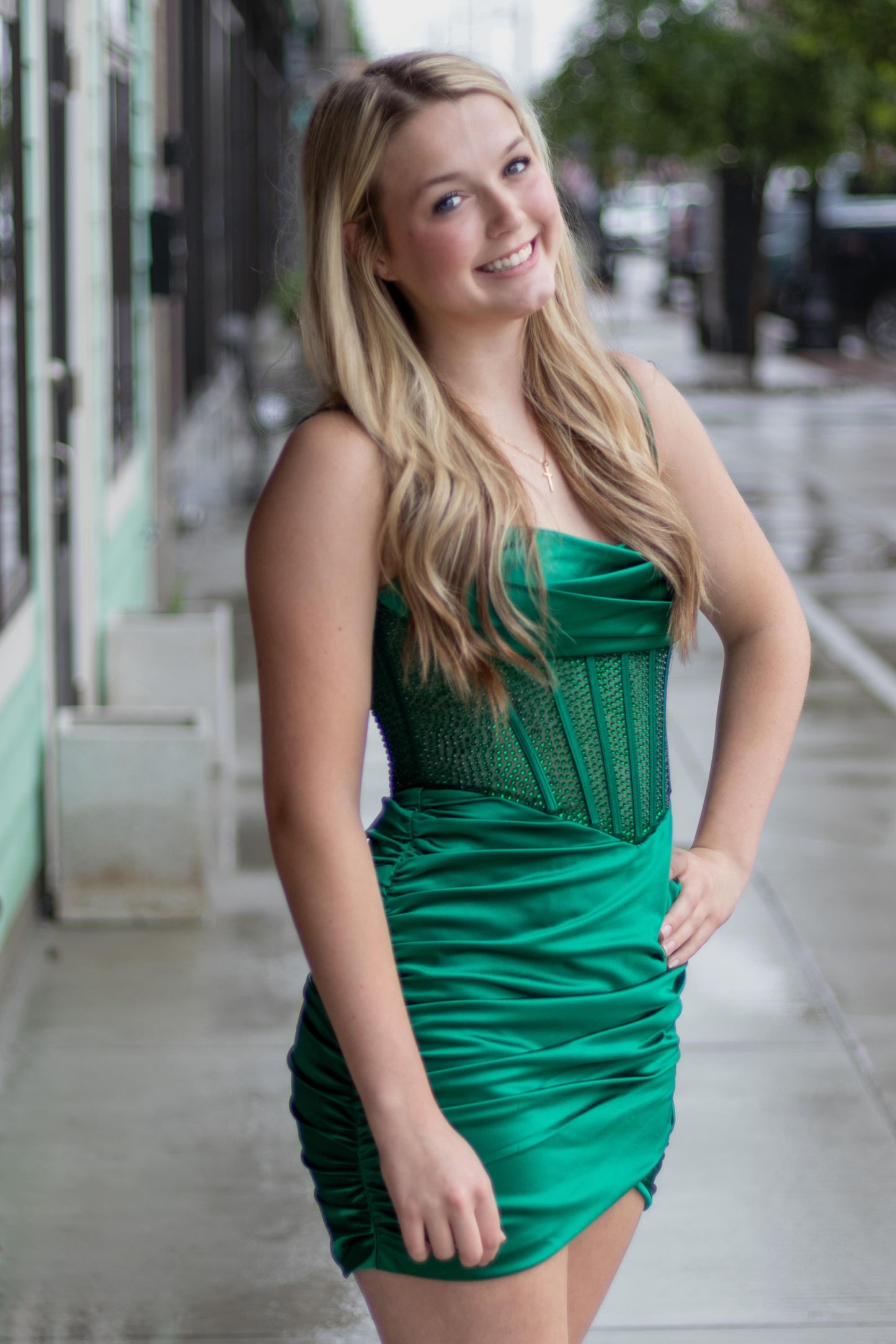 Cowl Neck Ruched Satin Corset Mini Dress