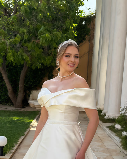 Off-the-Shoulder Satin A-Line Wedding Dress