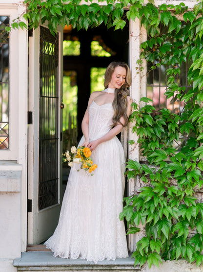 Corset Lace A-Line Wedding Dress with Neck Scarf