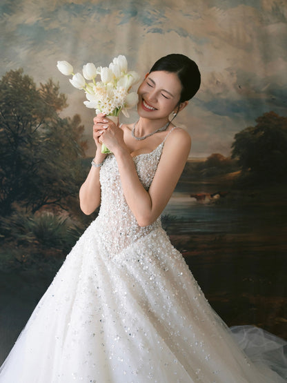 Beaded A-Line Wedding Gown with Sweetheart Neckline