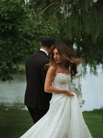 Strapless Lace A-Line Wedding Dress with Train