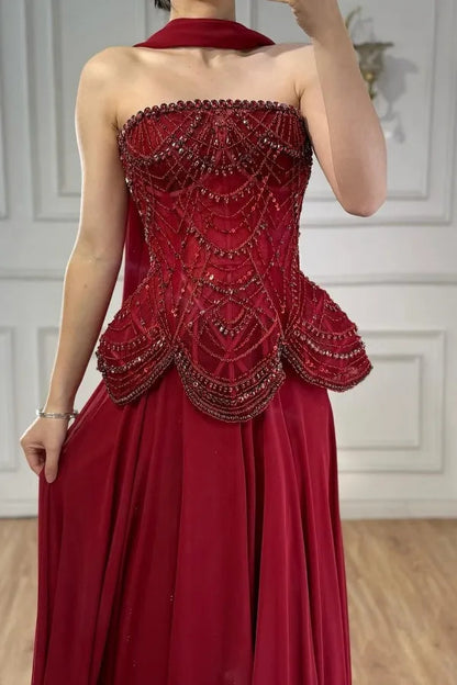 Beaded Corset Strapless A-Line Evening Gown