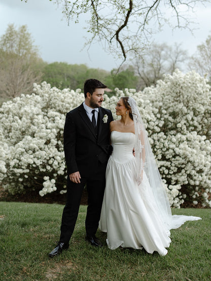 Strapless Satin Ball Gown Wedding Dress with Cathedral Train
