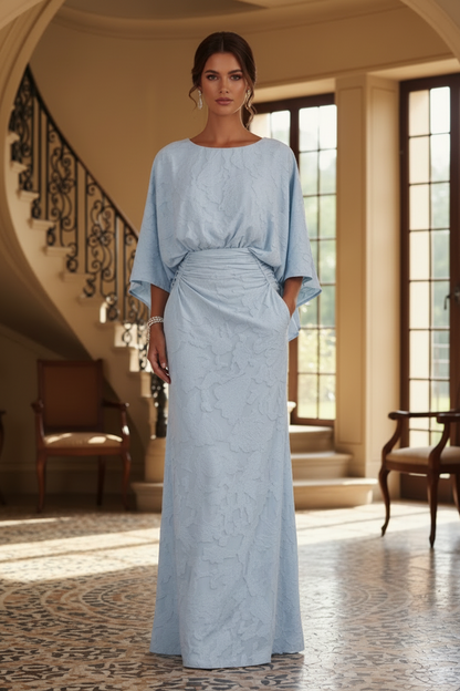 Textured Jacquard Bateau Neck Gown with Pockets