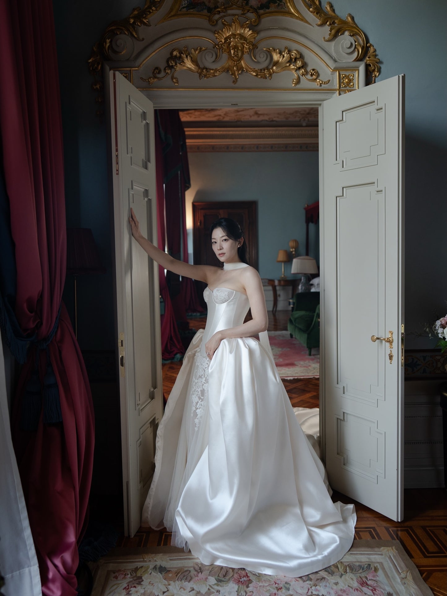 Corset Wedding Dress with Lace Inset and Train