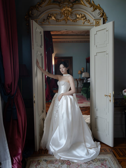 Corset Wedding Dress with Lace Inset and Train