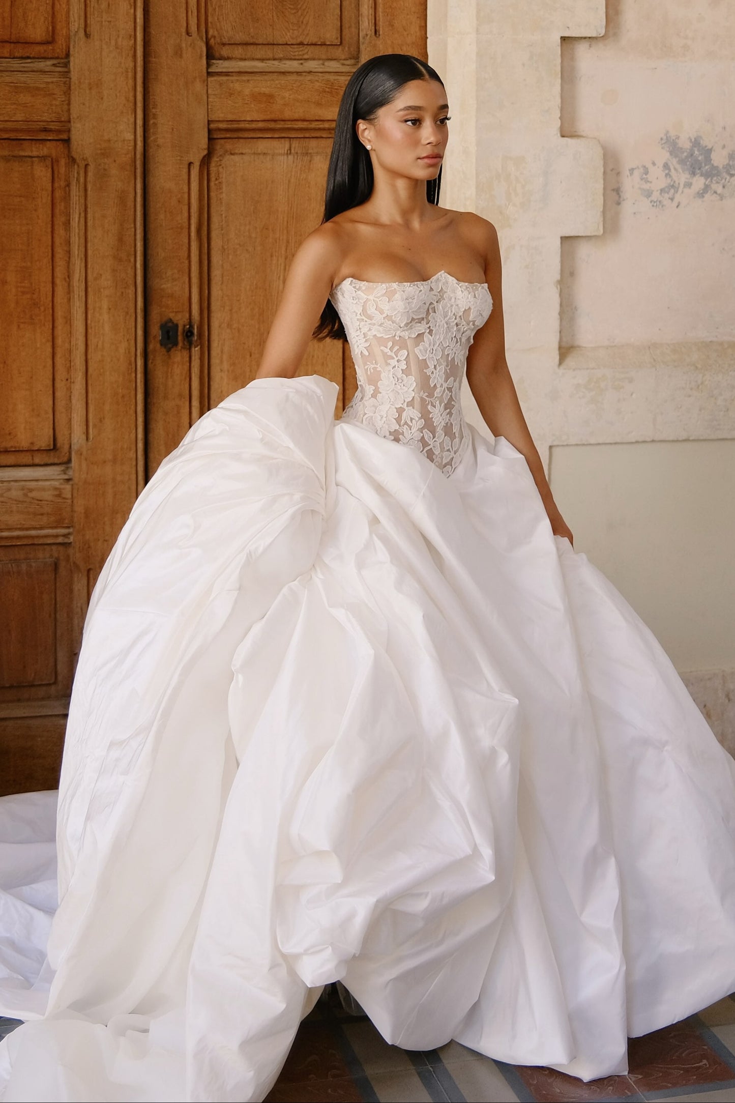 Strapless Lace Corset Ball Gown Wedding Dress