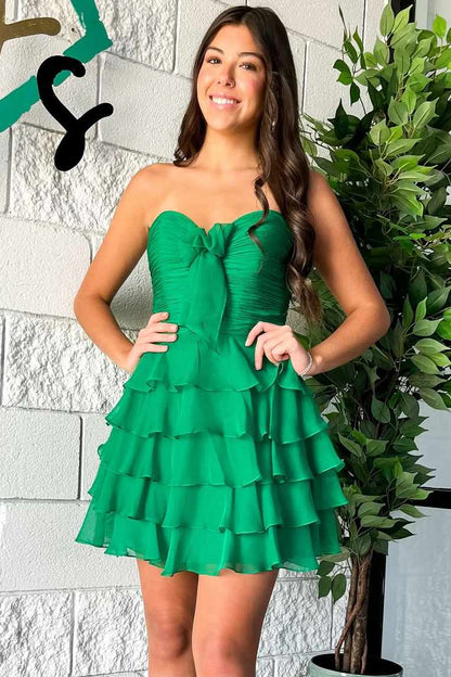 Strapless Sweetheart Tiered Ruffle Mini Dress