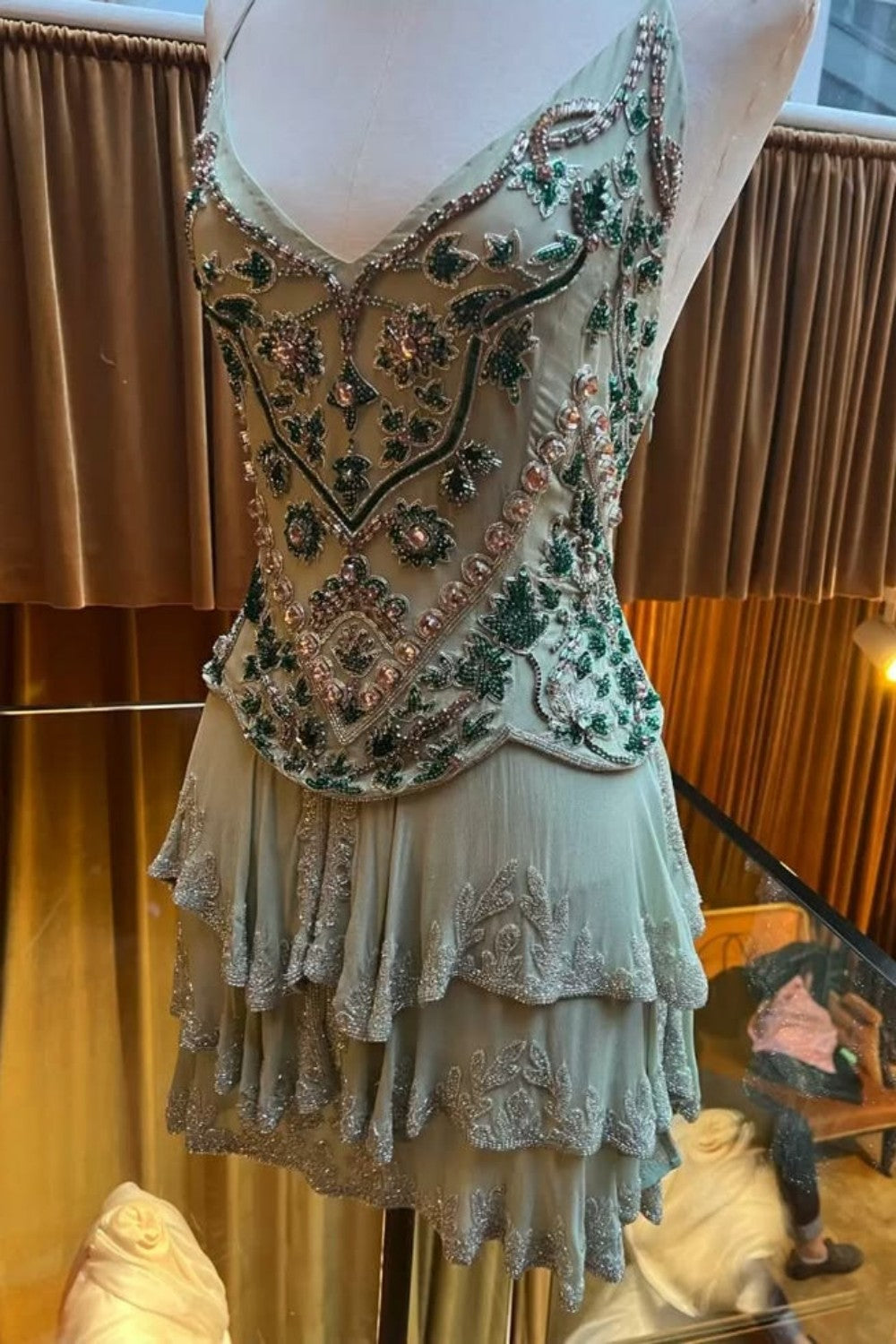 Beaded Tiered Ruffled Mini Dress with Open Back