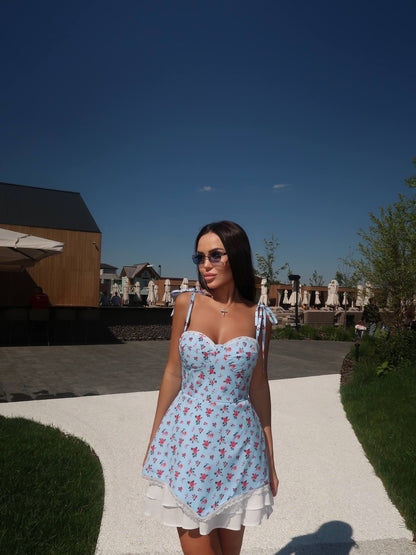 Floral Tie-Strap Corset Mini Dress