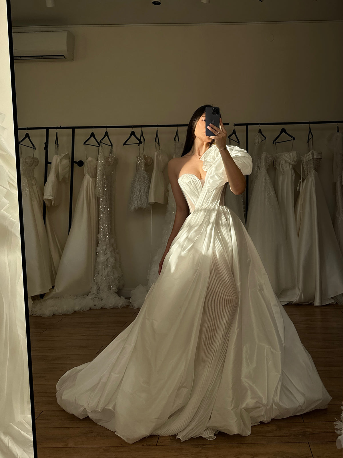 Pleated One-Shoulder Ball Gown Wedding Dress