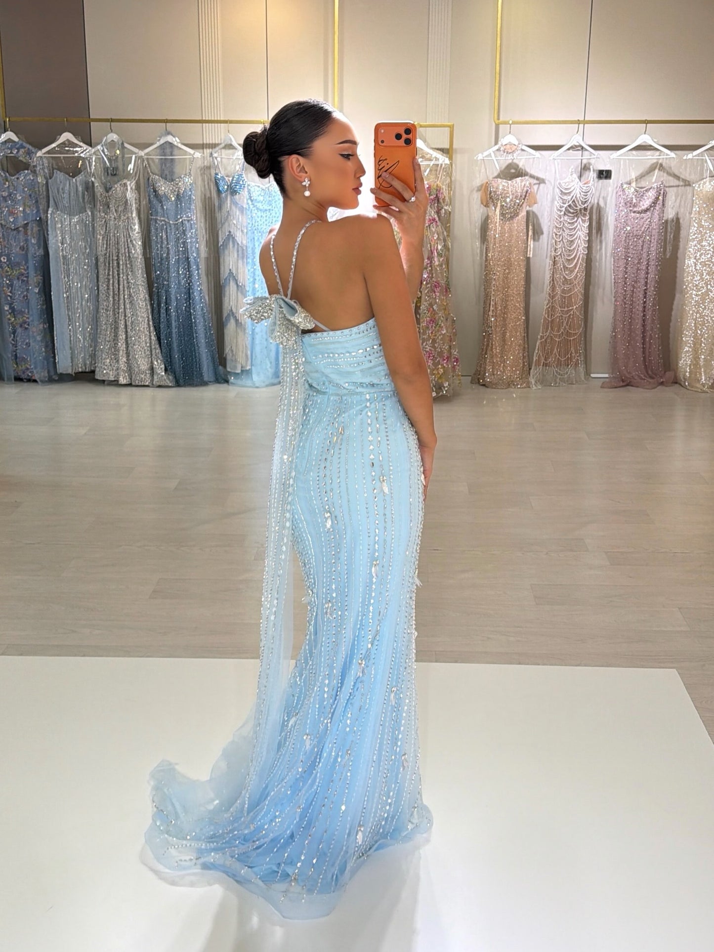 Halter Beaded Mermaid Gown with Diamond Pattern