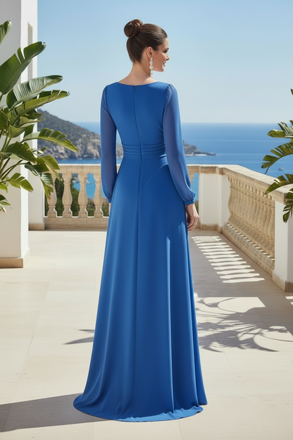 Long Sleeve Deep V-Neck Formal Evening Gown