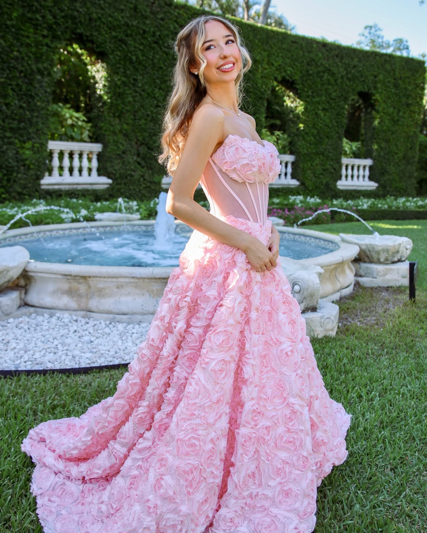 Strapless 3D Floral Corset Ball Gown