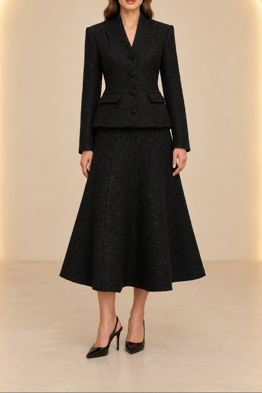 Peplum Blazer and A-Line Skirt Two-Piece Set