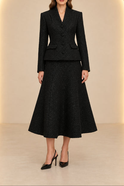 Peplum Blazer and A-Line Skirt Two-Piece Set