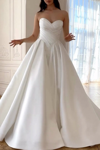 Strapless Pleated Bodice Ball Gown Wedding Dress