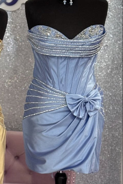 Strapless Sweetheart Satin Homecoming Mini Dress