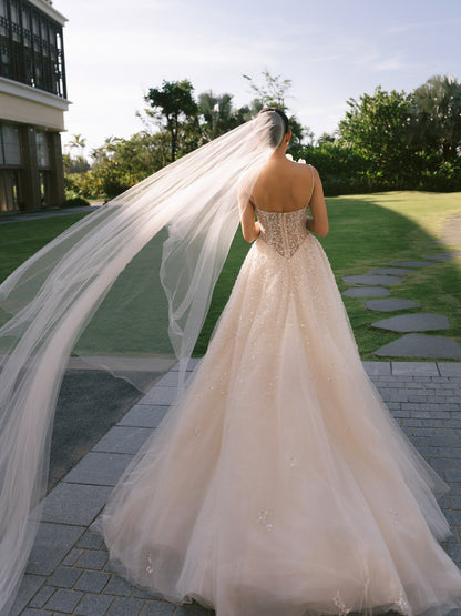 Beaded A-Line Wedding Gown with Sweetheart Neckline