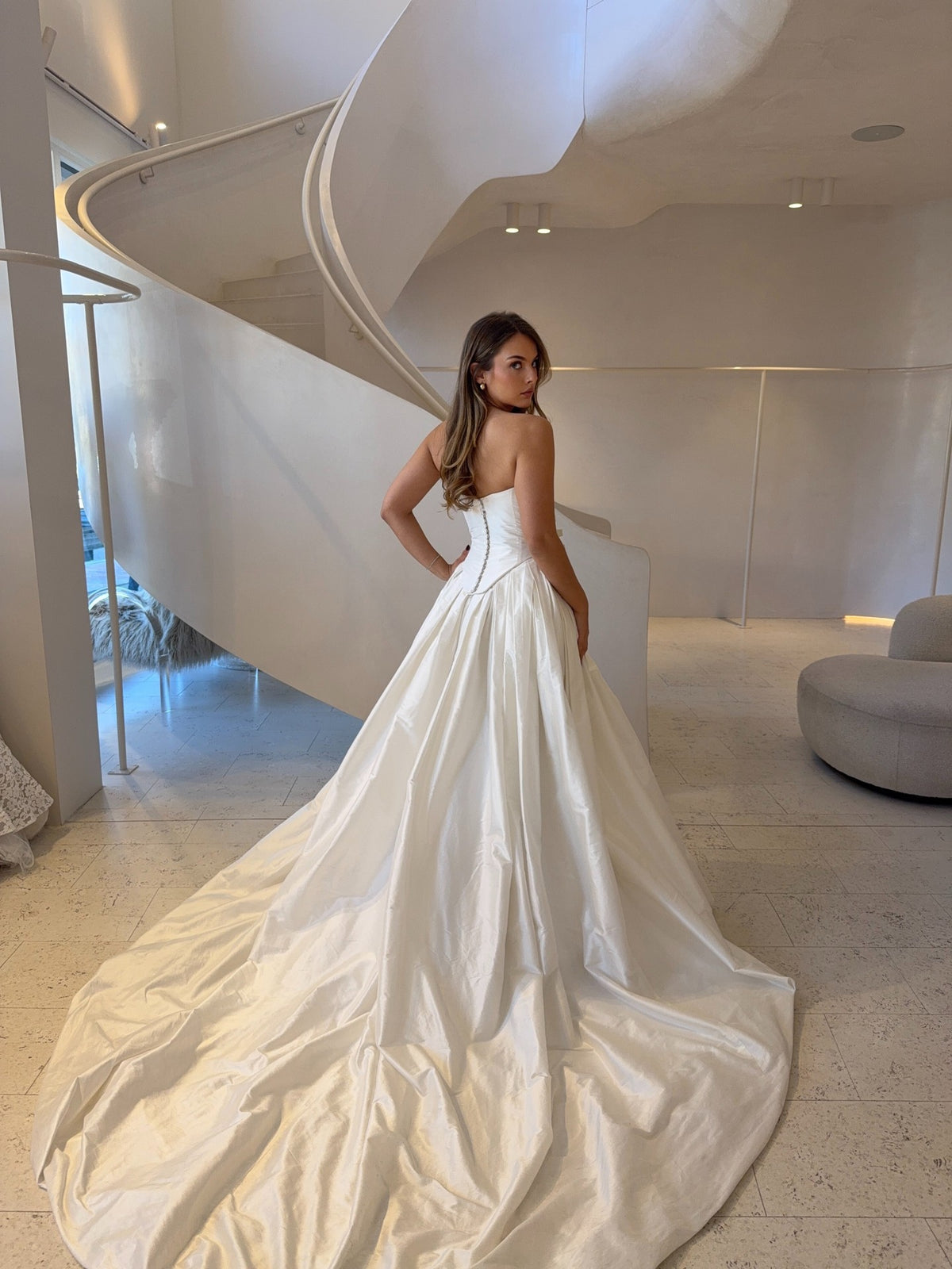 Strapless Basq-Waist Ball Gown Wedding Dress