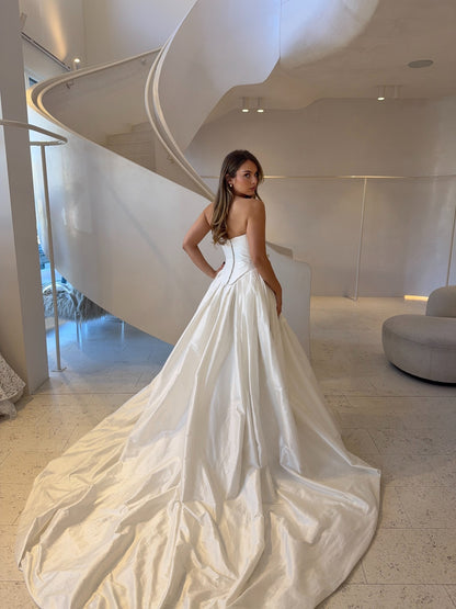 Strapless Basq-Waist Ball Gown Wedding Dress