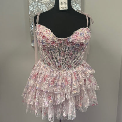 3D Floral Tiered Corset Mini Dress