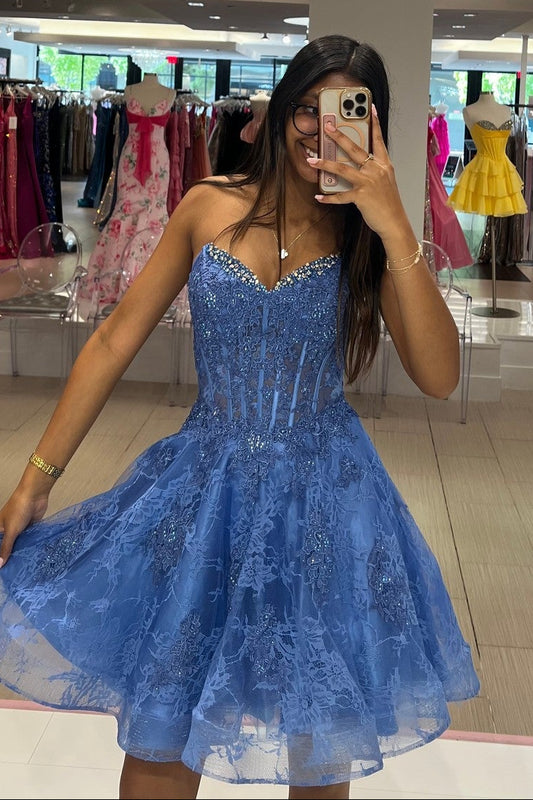 Strapless Corset Lace A-Line Short Prom Dress