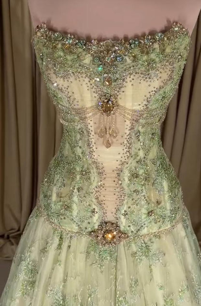 Strapless Corset Embroidered Ball Gown