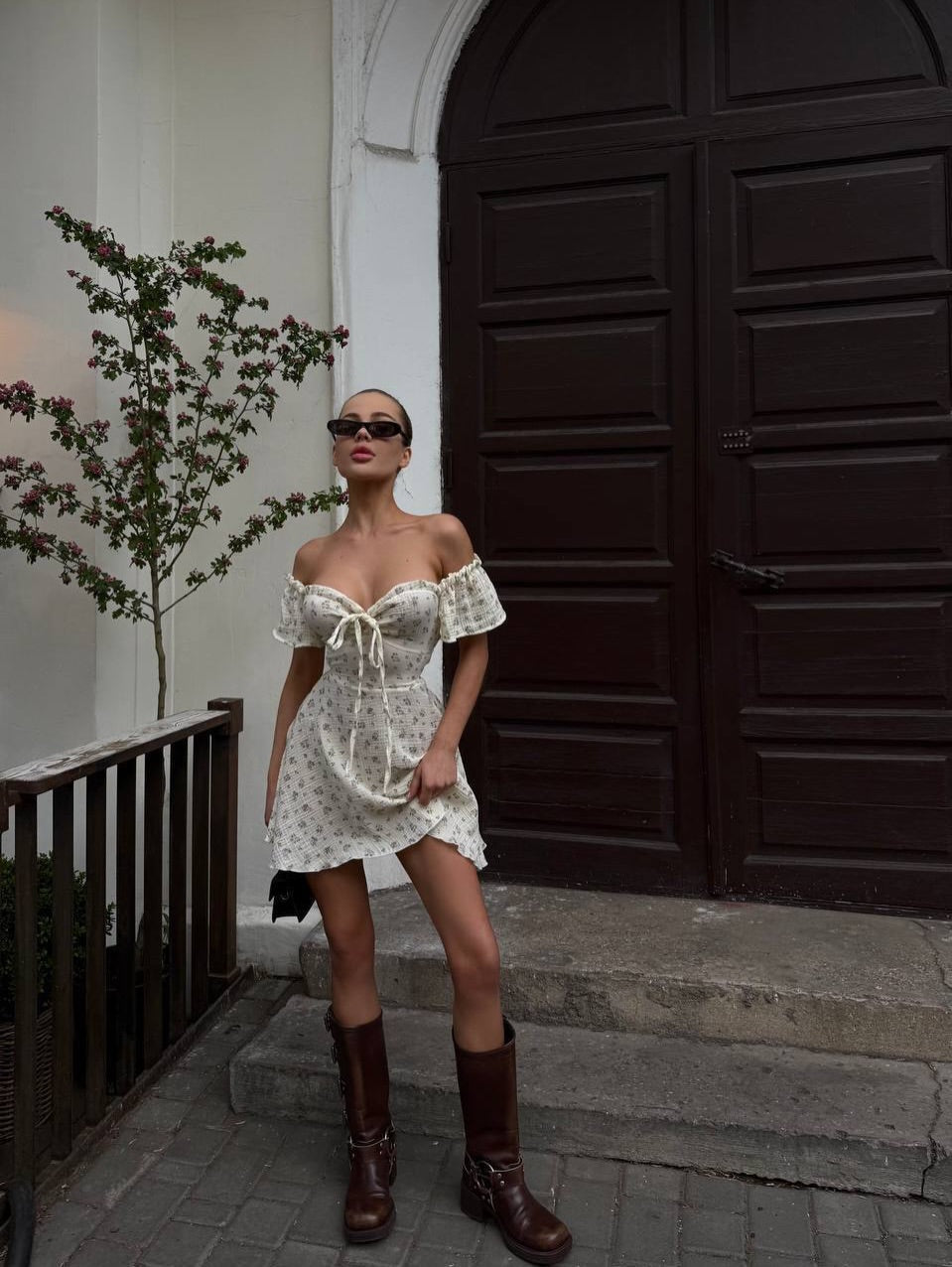 Off-the-Shoulder Floral Cottagecore Mini Dress
