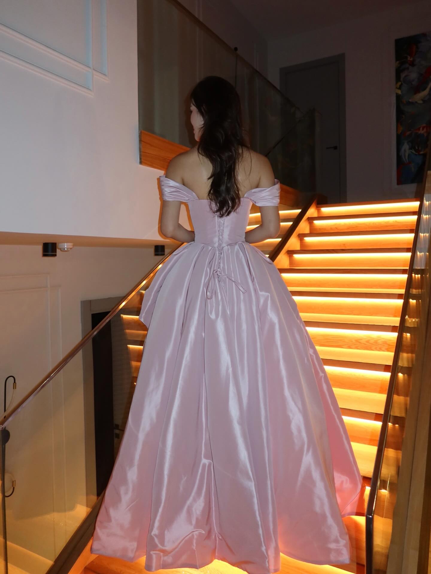 Off-the-Shoulder Satin Ball Gown Evening Dress