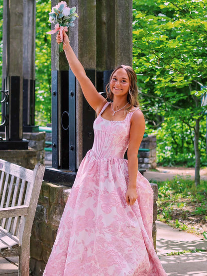Floral Jacquard Corset Ball Gown
