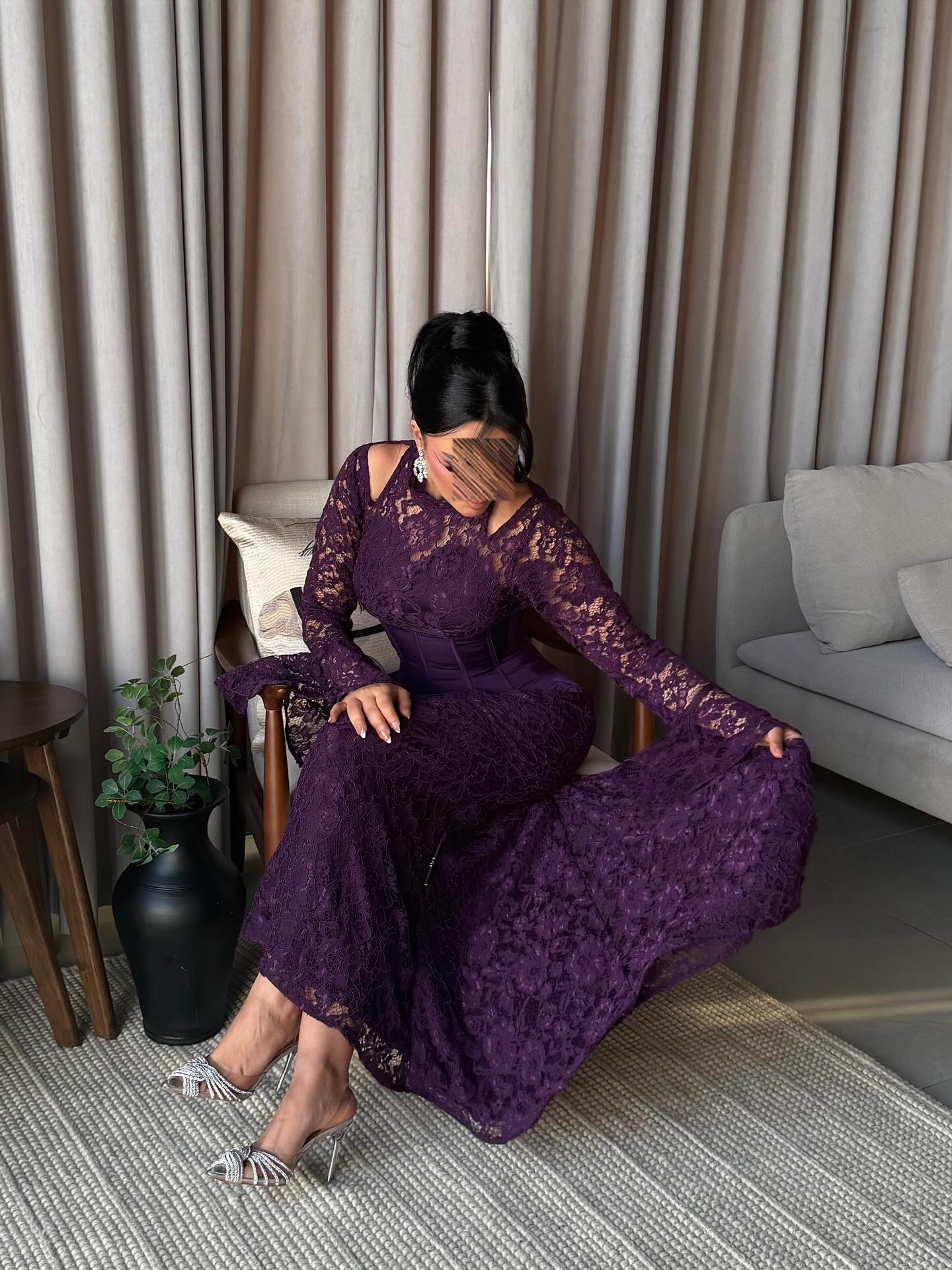 High-Neck Lace Maxi Dress with Corset Waist
