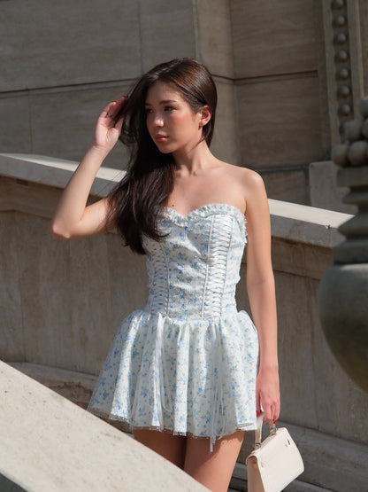 Floral Strapless Corset Fit and Flare Mini Dress