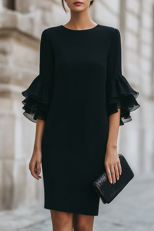 Tiered Ruffle Sleeve Knee-Length Sheath Dress