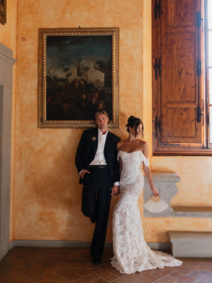 Corset Lace Off-the-Shoulder Mermaid Wedding Gown