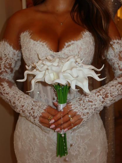 Strapless Lace Corset Wedding Dress with Sleeves