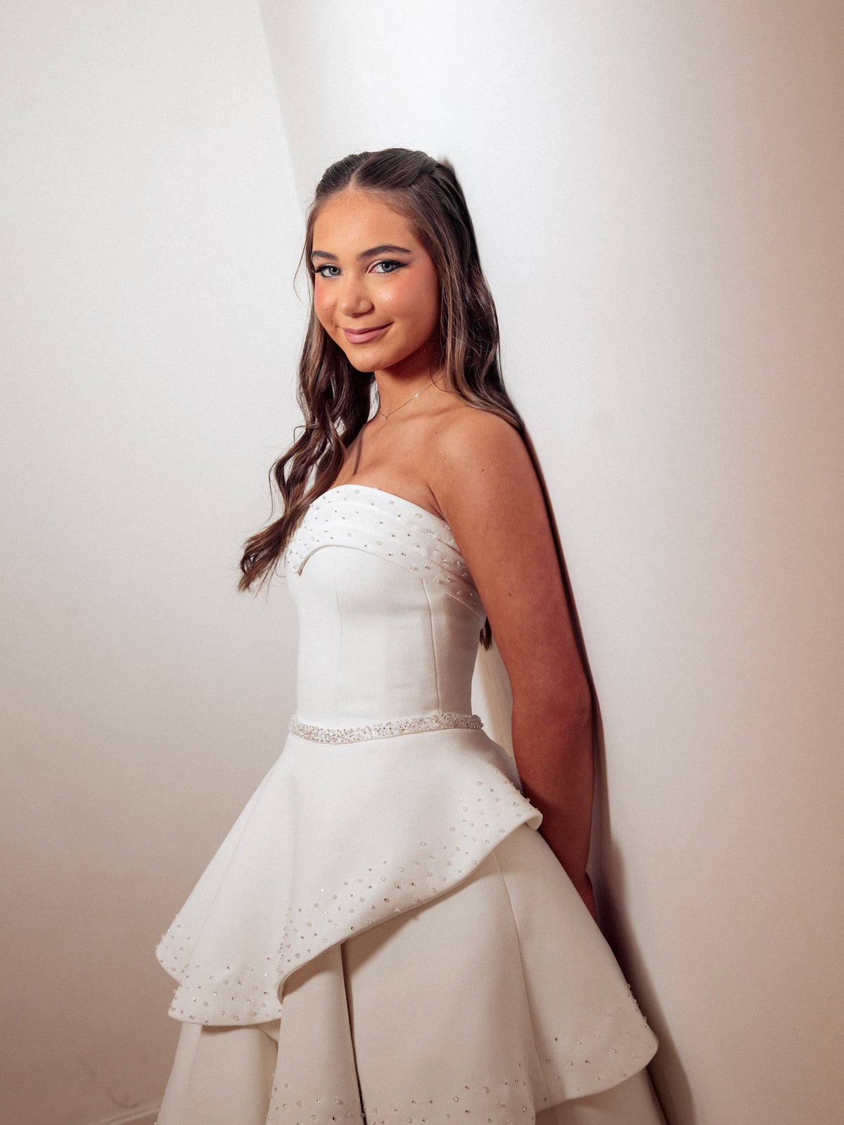 Strapless Tiered Ball Gown with Beaded Details