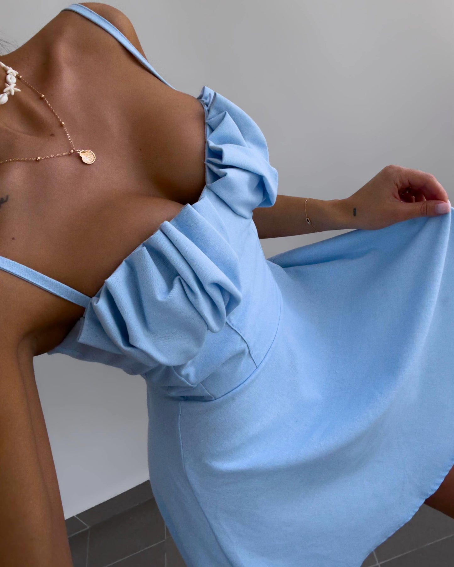Ruched Bust Spaghetti Strap A-Line Mini Dress