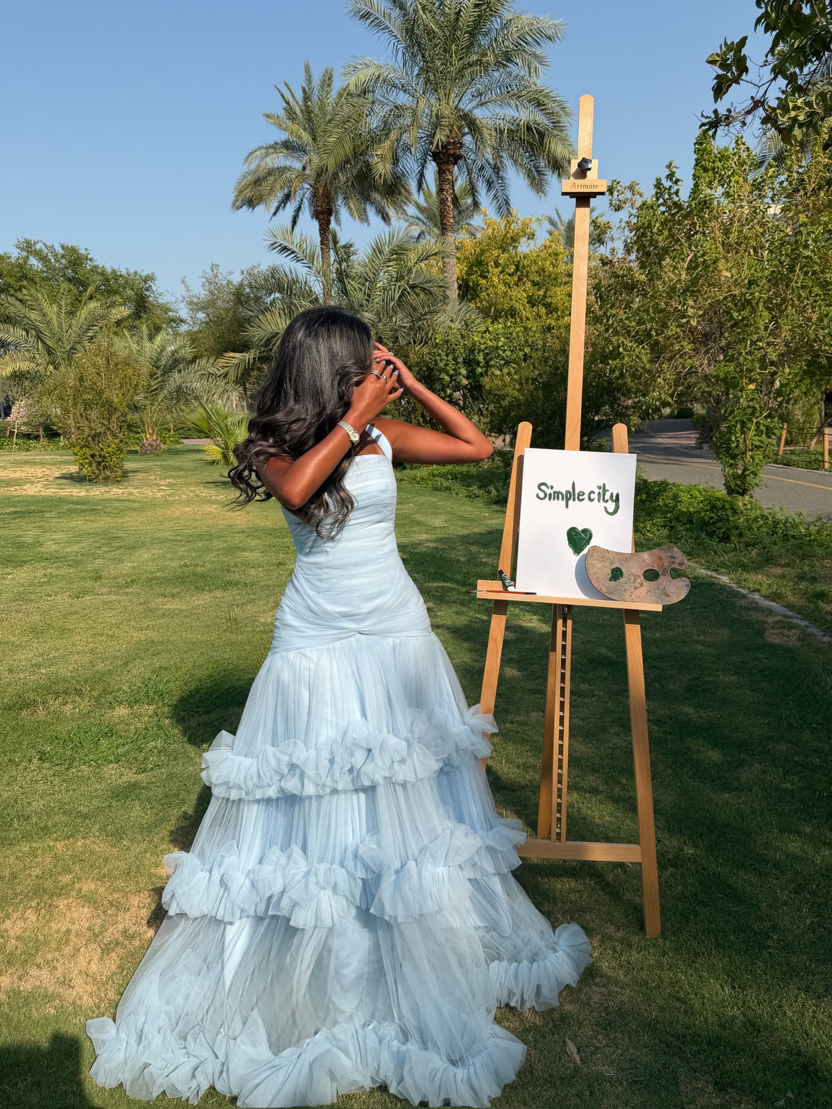 Tiered Tulle Ruffle Halter Evening Gown
