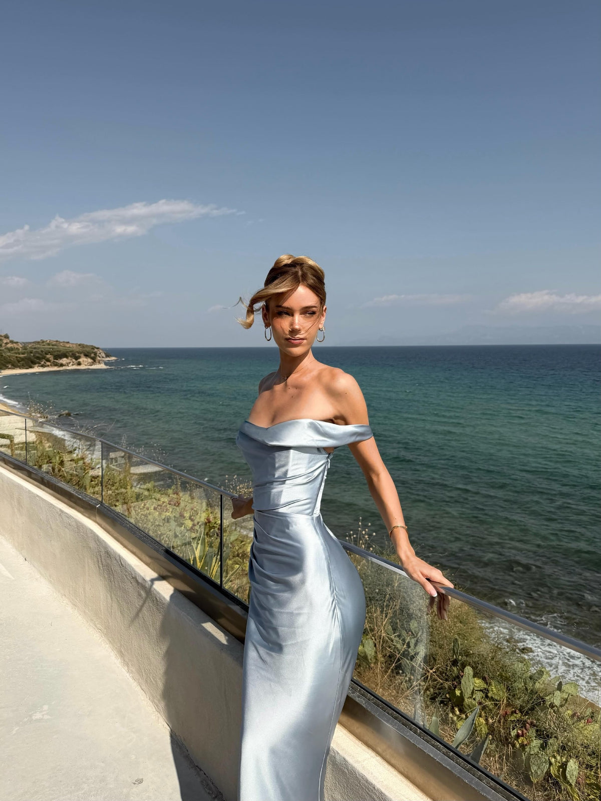 Ruched Asymmetric Maxi Dress