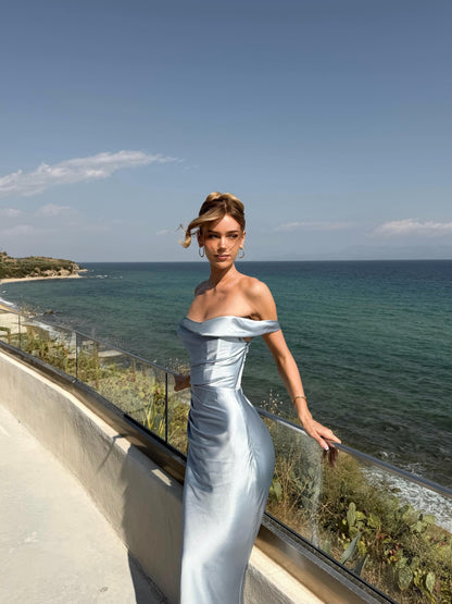 Ruched Asymmetric Maxi Dress