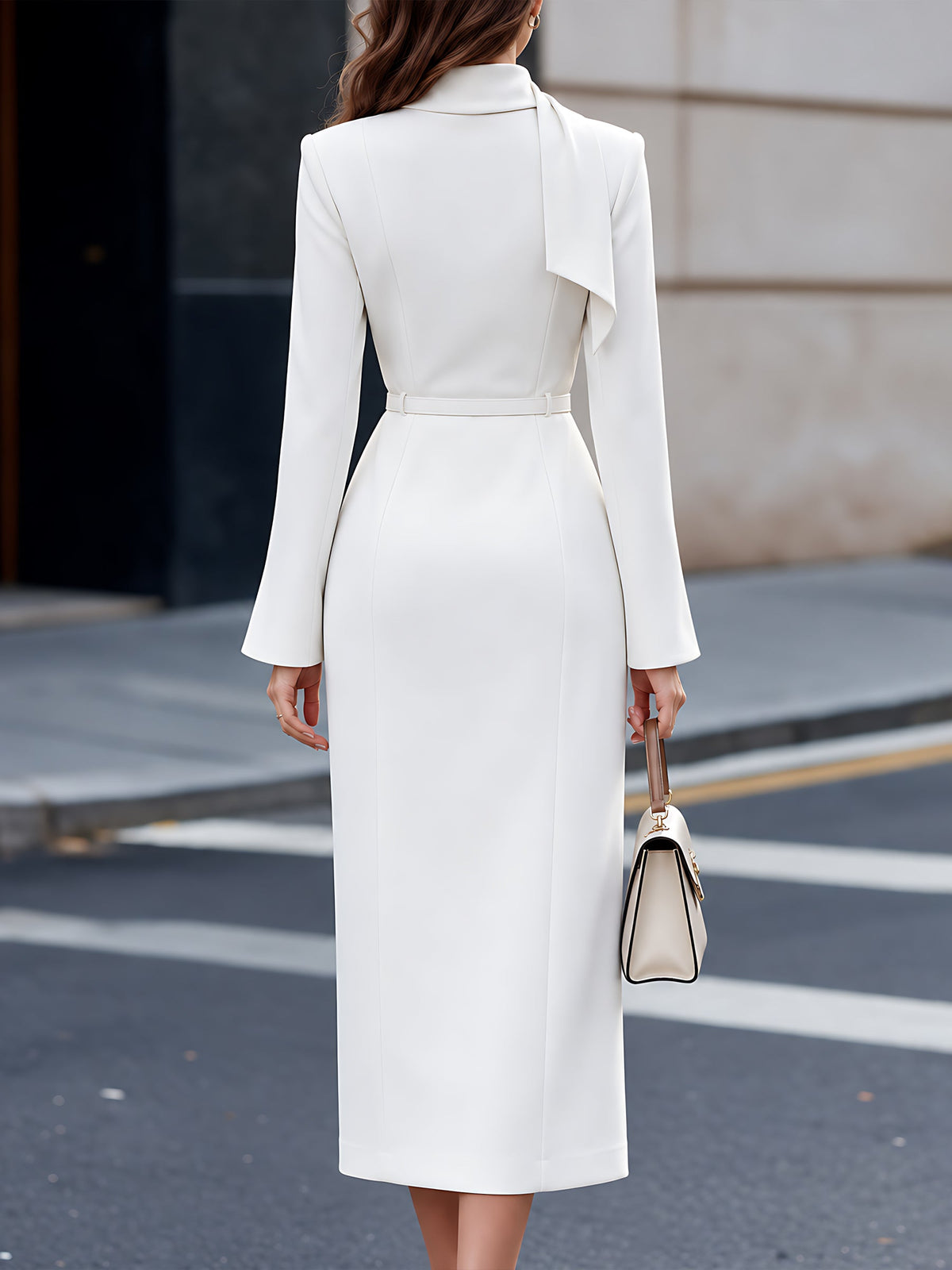 Choker Neck Wrap Midi Dress with Belt