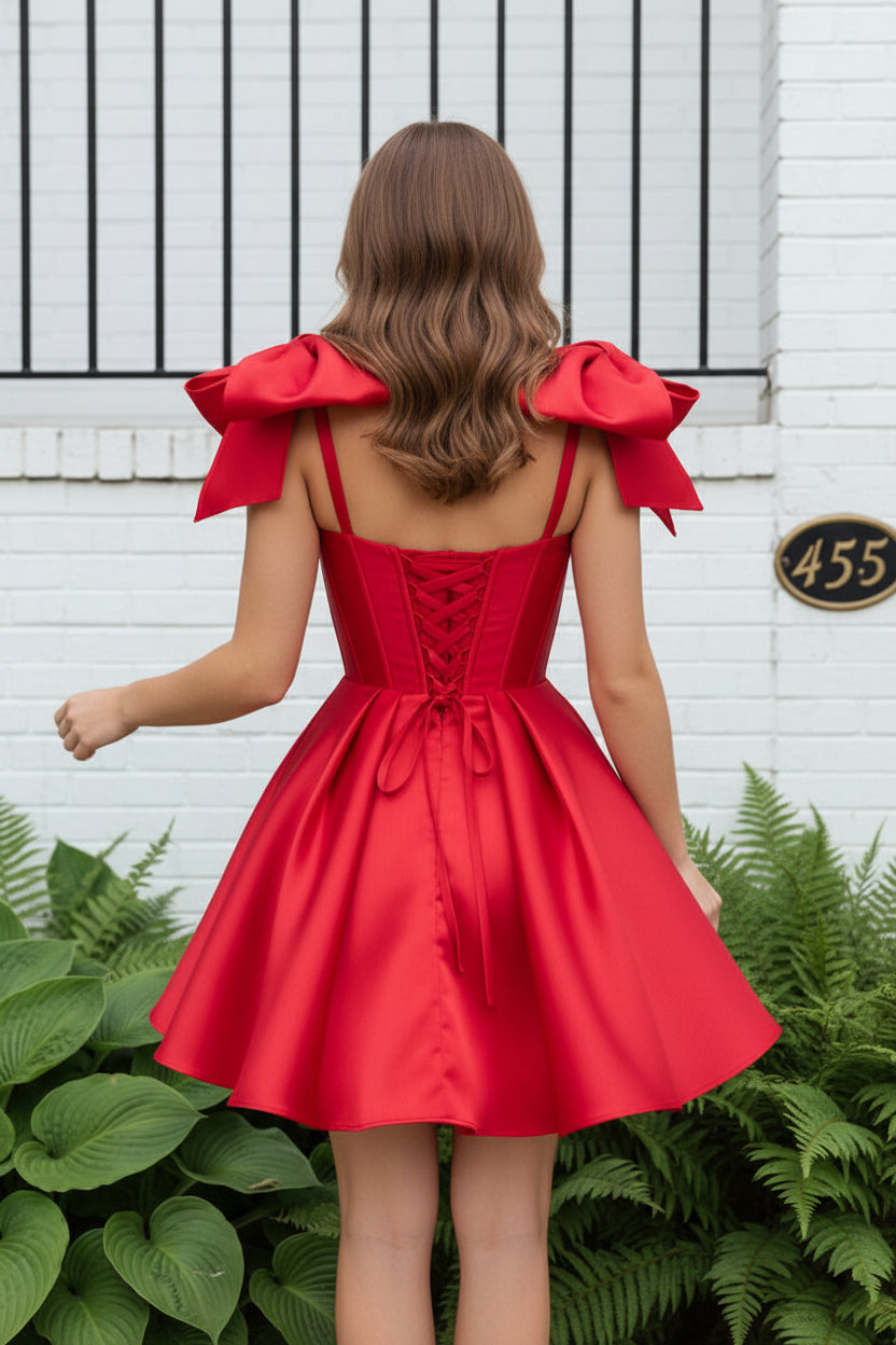Corset Satin A-Line Homecoming Dress with Bows