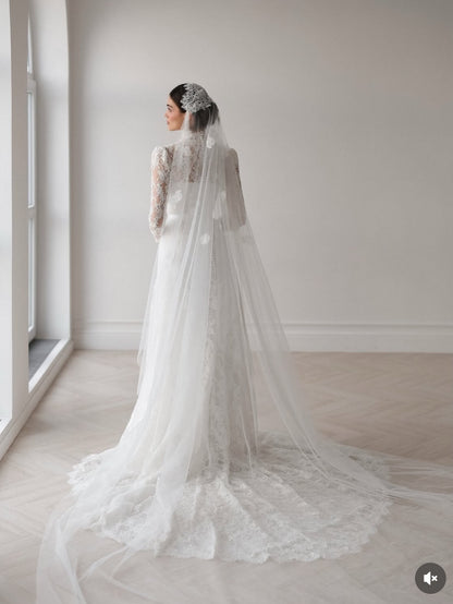 Vintage-Inspired High-Neck Lace Wedding Gown