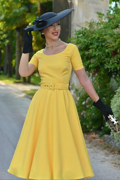 Belted A-Line Midi Dress with Short Sleeves